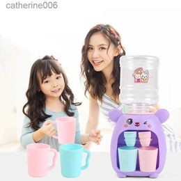 Kitchens Play Food Mini Children Dual Water Dispenser Toy with Cute Pink Blue Cold/Warm Water Juice Milk Drinking Fountain Simulation Kitchen ToysL231026