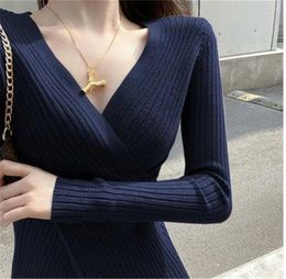 Women's Sweaters 2023 Fashion Autumn Winter Knitwear Sexy Across V-Neck Casual Basic Women Sweater Long Sleeve Slim Knitted Pullover