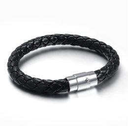 Stainless Steel Bangle Men Leather Cord Bracelet&Bangle Black Colour Leather Bracelet For Men Wristband Rope Jewelry1870