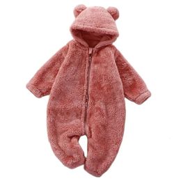 Rompers born Baby Girl Boy Outfits Long Sleeve Plush Hooded Romper Teddy Bear Jumpsuit Toddler Fall Winter Clothes for 0-24M 231025