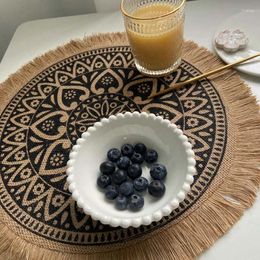 Table Mats Decoration & Accessories Placemats Pography Props Woven Jute Cotton Tassels Round Mat Pad Party