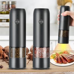 Mills Usb Rechargeable Electric Pepper Grinder Stainless Steel Led Lights 6 Adjustable Thickness Onebutton Control Grinding Tool 231026