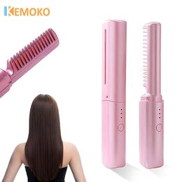 Hair Straighteners Portable Straightener Straight Mini Electric Heated Lazy Comb Brush USB Rechargeable Styling Tool 231025