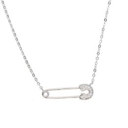 european women Jewellery simple safety pin necklace paved cz shiny silver 925 simple latest design silver jewelry273c