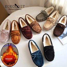 Dress Shoes Winter Loafers Warm Snow Flat Heel Bowknot Decor Cotton Moccasins Plush Paded Flat Plus Size 231026