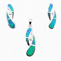 blue opal Jewellery with cz stone;fashion pendant and earring set Mexican fire opal299J