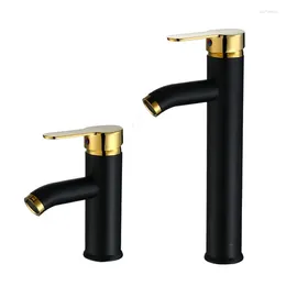 Bathroom Sink Faucets L European-Style Stainless Steel Black Gold Faucet Wash Basin Inter-Platform Heightened And Cold Single