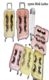 2pairsset 6D 25mm False Eyelashes Luggage Box Lashes 3D Mink Natural Long Lash Lovely Pink Yellow Packaging Suitcase Eyelash Exte4228098