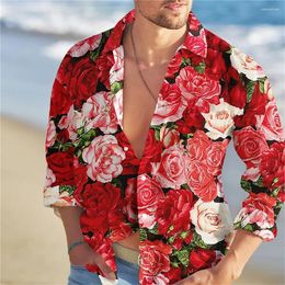 Men's Casual Shirts 2024 Long Sleeved Shirt For Men Autumn Flower 3d Print Fashion Man Lapel Street Clothes Clothing