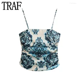 Women's Tanks Print Crop Top Woman Backless Sleeveless Women Camisole Sexy Summer Tops For 2023 Ruched Streetwear Tank