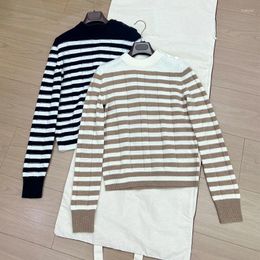 Women's Sweaters Long Sleeve Knit Tops 2023 Elegent O-neck Button Up Cashmere Striped Pullover High Quality Fashion 2 Colours Sweater