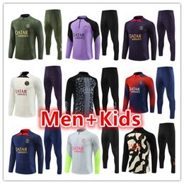 22 23 24 Paris MBAPPE soccer jersey tracksuit 2023 2024 Classic style Paris Training Suit Half pull Long sleeve O.DEMBELE Lee Kang In men kids football tracksuits