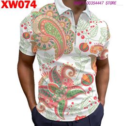 Men's Polos Short Sleeve PoloT Shirt 2023 Men Clothing 3D-printed Paisley Style Zipper Polyester Breathable Tops Polo Shirts