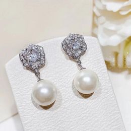 Dangle Earrings Elegant Lady Romantic Pearl Rose Women Standard Silver Anti Allergy White Zircon Fashion Money Brand Jewelry