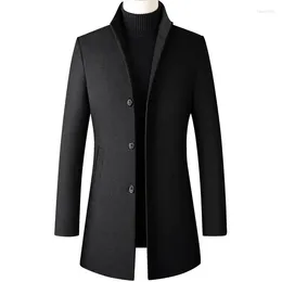 Men's Trench Coats Brand Long Jackets For Men 2023 Autumn And Winter Solid Color Woolen Coat Business Casual Windbreaker