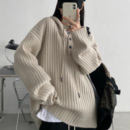 Women's Sweaters Sweater Woman Autumn/winter Solid Color Hooded Pullovers Korean Style Draw String Loose Woman's Drop XYY1916