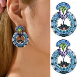 Dangle Earrings Ethnic Style Round Earring For Women Vintage Luxury Sparkly Crystal Drop Trendy Charm Pendant Party Jewellery Gift