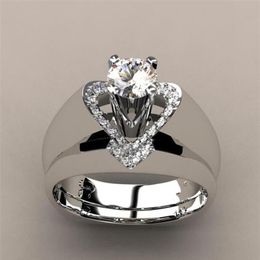 US Size 4-12 Top Sell Drop Luxury Jewelry 925 Sterling Silver Couple Rings Pave CZ Heart Women Wedding Bridal Ring For Lo273C