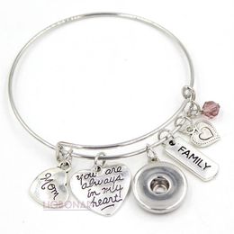 Whole Adjustable Expandable Wire Bangle Memorial MOM Charm Bracelet Wire Bangle Snap Button Bracelet for Family Memorial Mothe232i