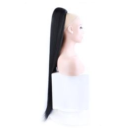 Mänskligt hår Capless S 30 tum lång rak svans Syntetisk dragkamp Chipinsvans för kvinnor Fake Hairpiece 231025