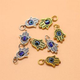 100pcs Antique silver Hamsa Hand of Fatima Beads Turkish Evil Eye Charms Pendants For DIY Jewelry Making Findings269A