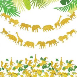 Party Decoration 100pcs Glitter Confetti The First One Year Old Boy Baby Girl Safari Jungle Zoo Animal Birthday Po Props Gift