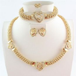 Heart Design Costume Necklaces Bracelets Earrings Rings Set Fashion Top Quality African Gold Plated Women Bridal Jewellery 243G