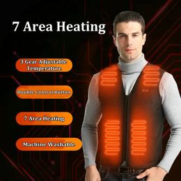 Men's Vests Winter Warming 7 Heating Zones Vest 3-Speed Temperature Adjustment Men Thermal Vest Dual Control Switch for Hiking 231025