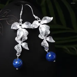 Dangle Earrings Silver 925 Elegant Lapis Orchid Female Retro For Women Drop Luxury Jewellery Party