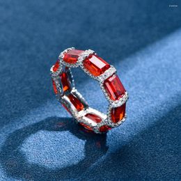 Cluster Rings LOKWAN 925 Sterling Silver Emerald Cut Ruby Ring Female Fashion Trendsetter Creative High Carbon Diamond Jewellery Direct Mail