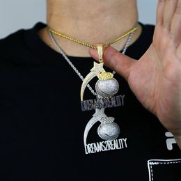 Iced Out Hip Hop Rock Letter Meteor Ball Pendant with Cuban Chain Necklace for Women Men Necklaces Jewelry Drop Ship2640