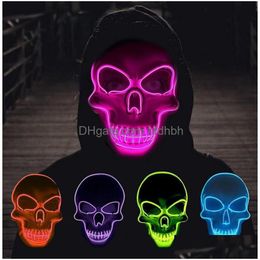 Novelty Lighting Halloween Led Light Up Mask El Wire Skl Scary Fl Face Masks Cs Game Protectors Masquerade Party Costume Glowing Pro Dhmbr