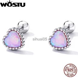 Stud WOSTU 925 Sterling Silver Classical Heart Shape Pink Opal Earrings For Women Simple Vintage Ear Studs Jewellery Gift FIE1383 YQ231026