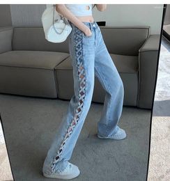 Women's Jeans Y2KThe Side Woven Hollow-cut Wide-leg For Women Are Designed To Look Slimming And Matching High-waisted Floor-length Pants