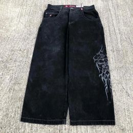 Men's Jeans Gothic Skull Printing Cropped Pants Black Streetwear Y2K Fashion Korean Teens Rap Baggy