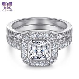 Cluster Rings 925 Sterling Silver Simulation High Carbon Diamond 7 7 MM 1 5 Ct Cushion Cut Set Ring Quality Is Very Good202J