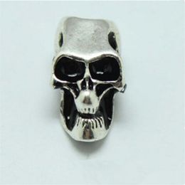 50PCS Antique Silver Tone Pave Skull Big Hole Beads Fit European making Bracelet jewelry paracord accessories309Z