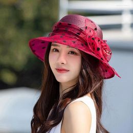 Wide Brim Hats Fashion Elegant Floral Dot Mesh Hat Women Lady Foldable Bucket Wedding Party Summer Beach Sun Protection Cap