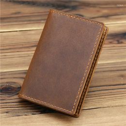 Card Holders Vintage Crazy Horse Leather Holder Thin Wallet Mens Real Cowhide Slim ID VIP Cards Bags Small Leisure Purses