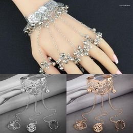 Link Bracelets Chain Simple Multilayer Tassel Slave Bracelet Gold Silver Color Alloy Bangle WIth Finger Ring Harness Hand Jewelry