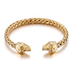 316L Stainless Steel Gold knot Wire Cuff bangle Skull End Bracelet Friends Gift240F