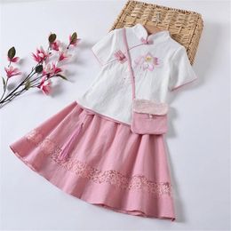 Ethnic Clothing Children's Cheongsam Embroidered Suit Girls' Class Uniform Graduation Dress Printing Cute Pink Chinese Qipao Kids