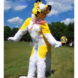 High quality Long Fur Husky Mascot Costumes Halloween Fancy Party Dress Cartoon Character Carnival Xmas Easter Advertising Birthday Party
