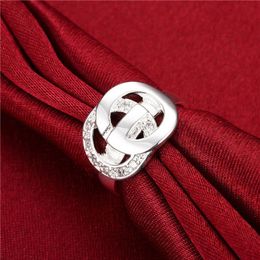 wedding Interlocking stone women's sterling silver plated Jewellery ring DMSR291 white gemstone 925 silver plate finger rings W2187