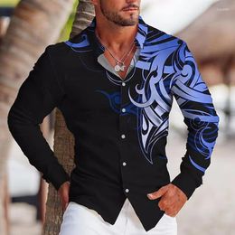 Men's Casual Shirts Autumn Fashion Long Sleeve For Men Oversized Shirt Totem Print Button Top Clothing Club High Quality Blouses