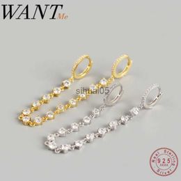 Stud WANTME Luxury Real 925 Sterling Silver Round Zircon Tassel Earrings for Women Bohemian Punk Ear Hoop Fine Jewellery Gift 2023 YQ231026