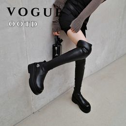 Huge and good-looking thick soled knee length boots for women's elastic thin boots with large circumference and thick leg temperament 231026