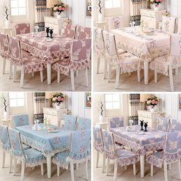 Table Cloth European Jacquard Quilted Padded Dining Chair Cushion Tablecloth Set High Quality Cover Decoration Kit A1