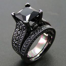 Arrival Black Gold Plated Jewelry Ring Set AAA Black Cubic Zircon Stone Ring Set Women Wedding Rings Size 5 6 7 8 9 10 11 210524295u