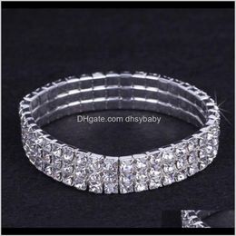 Bracelets 12 Pieces Lot 3 Row Bridal Jewellery Elastic Crystal Rhinestone Stretch Gold Bangle Bracelet Whole Wedding Acc278p